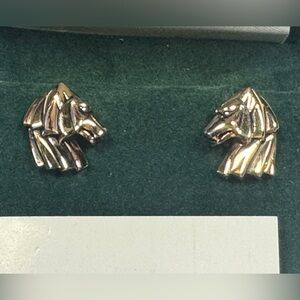 VTG Rick Cameron Wolf Head Cufflinks - Vermeil 925 Silver-Gilt 24k Gold Wildlife